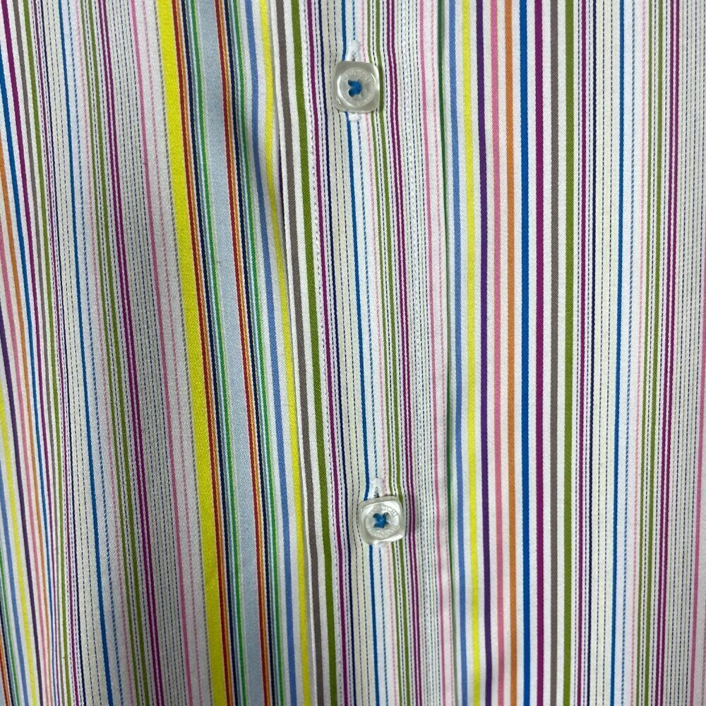 Bugatchi Men's Colorful Stripe Button-Up Shaped Fit Shirt L Preppy - Picture 2 of 7